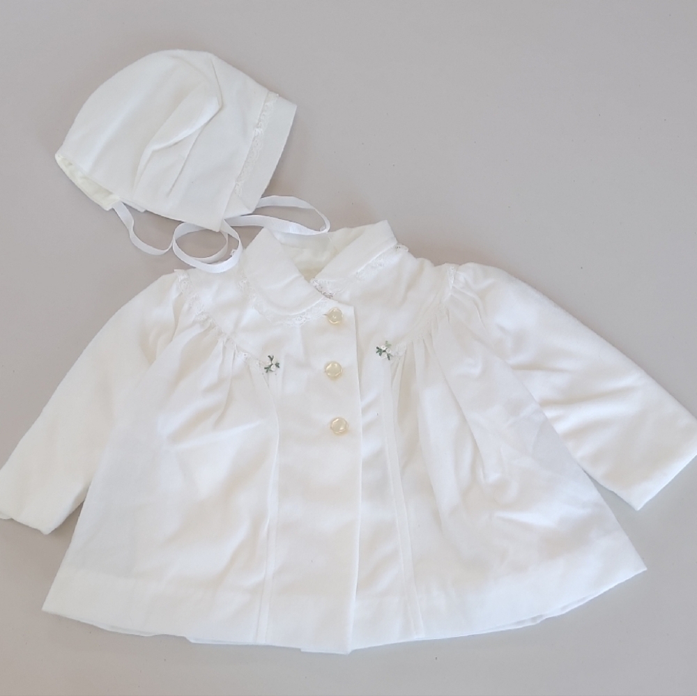 Millicent's White Baby Jacket with Bonnet